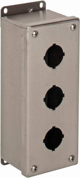 nVent Hoffman - 3 Hole, 1.2 Inch Hole Diameter, Stainless Steel Pushbutton Switch Enclosure - 9 Inch High x 3.47 Inch Wide x 2-3/4 Inch Deep, 12, 13, 4X NEMA Rated - Strong Tooling