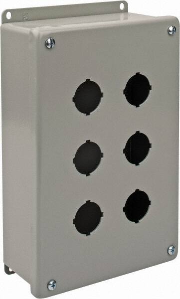 nVent Hoffman - 6 Hole, 1.2 Inch Hole Diameter, Steel Pushbutton Switch Enclosure - 10-1/2 Inch High x 6.47 Inch Wide x 3 Inch Deep, 12, 13 NEMA Rated - Strong Tooling