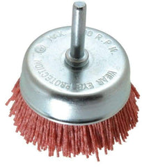 Value Collection - 3" Diam, 1/4" Hole Size Straight Wire Nylon Cup Brush - Coarse Grade, 4,500 Max RPM - Strong Tooling