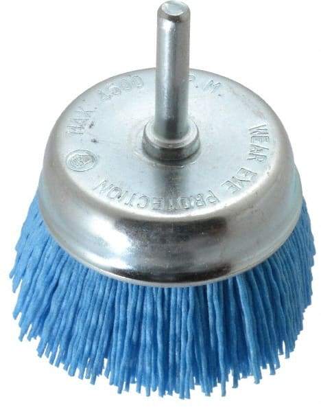 Value Collection - 3" Diam, 1/4" Hole Size Straight Wire Nylon Cup Brush - Fine Grade, 4,500 Max RPM - Strong Tooling