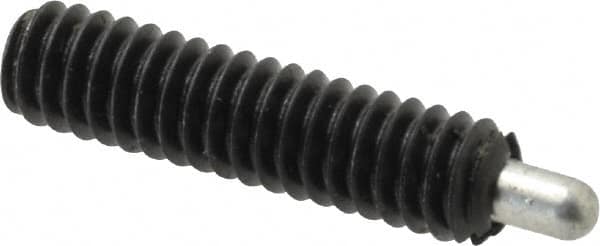 Jergens - 1/4-20, 1" Thread Length, 3/16" Plunger Projection, Steel Threaded Spring Plunger - 0.119" Max Plunger Diam, 1" Plunger Length, 1 Lb Init End Force, 4 Lb Final End Force, 1/8" Hex - Strong Tooling