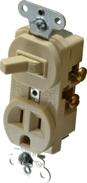 Pass & Seymour - 1 Pole, 120/125 Volt, 15 Amp, 1 Outlet, Flush Mounted, Self Grounding, Tamper Resistant Combination Outlet and Switch - 5-15R Configuration, 1 Switch, Side Wiring, UL Listed 20 498 Standard - Strong Tooling