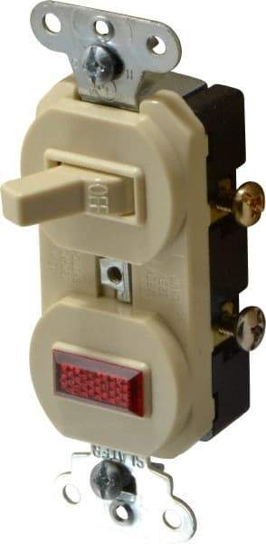 Pass & Seymour - 1 Pole, 120/125 VAC, 15 Amp, Flush Mounted, Ungrounded, Tamper Resistant Combination Switch with Pilot Light - NonNEMA Configuration, 1 Switch, Side Wiring, UL Listed 20 498 Standard - Strong Tooling