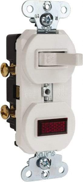 Pass & Seymour - 1 Pole, 120/125 VAC, 15 Amp, Flush Mounted, Ungrounded, Tamper Resistant Combination Switch with Pilot Light - NonNEMA Configuration, 1 Switch, Side Wiring, UL Listed 20 498 Standard - Strong Tooling