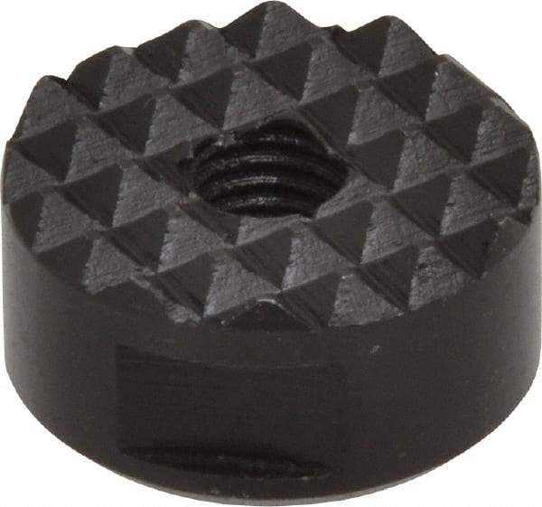 Fairlane - 1/4-28 Thread, 3/4" Diam, 3/8" High, Threaded, Fine Tooth Grade Diamond Serration Tooth Pattern, High Speed Steel, Round Positioning Gripper - 3/16" Flat Width, Black Oxide Coated - Strong Tooling