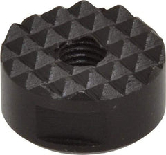 Fairlane - 1/4-28 Thread, 3/4" Diam, 3/8" High, Threaded, Fine Tooth Grade Diamond Serration Tooth Pattern, High Speed Steel, Round Positioning Gripper - 3/16" Flat Width, Black Oxide Coated - Strong Tooling