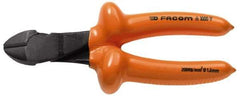 Facom - 7-9/32" OAL, 1.8mm Capacity, 25/32" Jaw Length x 7/16" Jaw Width, Insulated Diagonal Cutter Pliers - Standard Head, Cushion Grip Handles - Strong Tooling