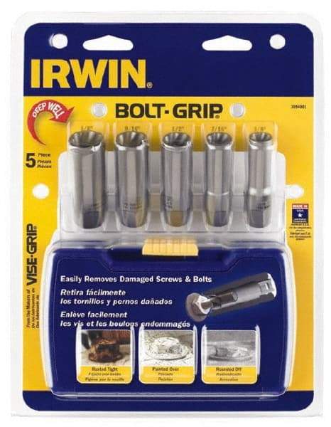 Irwin - 5 Piece Bolt & Screw Extractor Set - 3/8" Drive, Molded Plastic Case - Strong Tooling