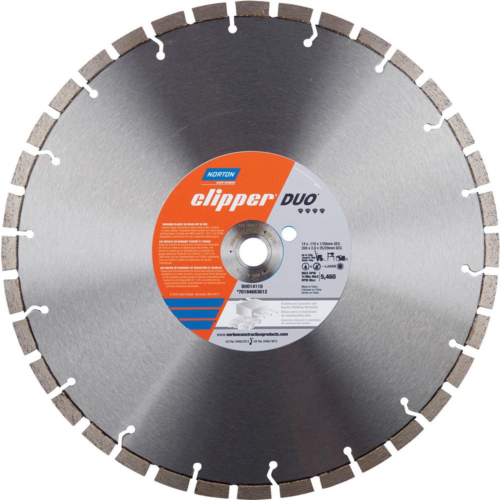 Wet & Dry Cut Saw Blade: 16″ Dia, 1″ Arbor Hole, 0.125″ Kerf Width, 42 Teeth High Speed Steel Teeth, Use on Concrete, Standard Arbor