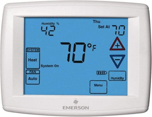 White-Rodgers - 45 to 99°F, 4 Heat, 2 Cool, Universal Touch Screen Programmable Thermostat - 0 to 30 Volts, Horizontal Mount, Electronic Contacts Switch - Strong Tooling