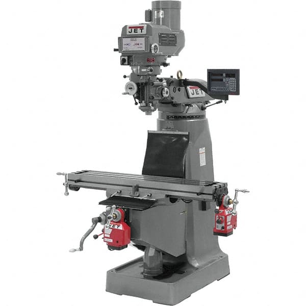 Jet - 9" Table Width x 49" Table Length, Variable Speed Pulley Control, 3 Phase Knee Milling Machine - R8 Spindle Taper, 3 hp - Strong Tooling