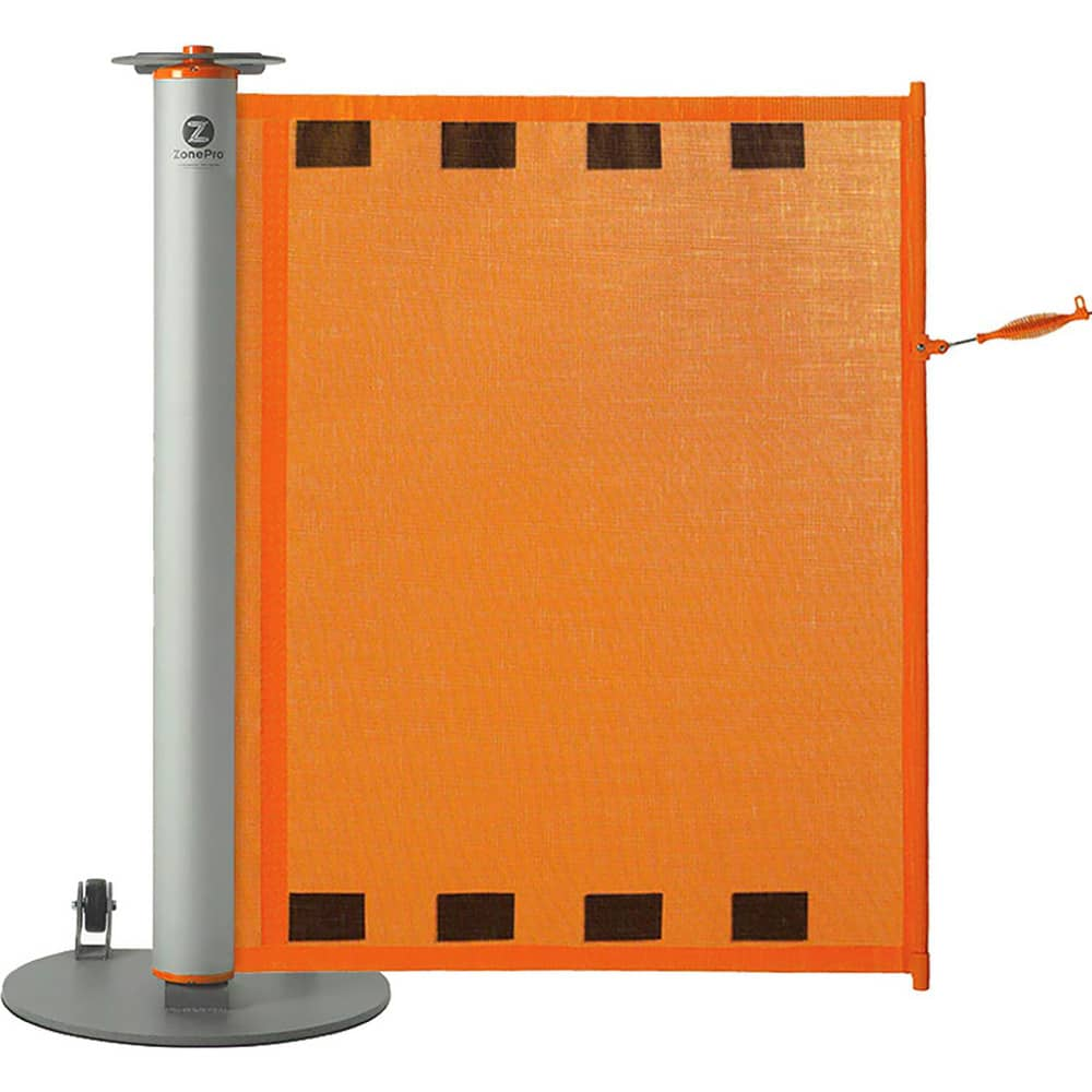 Barrier Parts & Accessories; Height (Inch): 43 in; Height (Decimal Inch): 43 in; Base Material: Powder Coated Steel; Color: Silver; Orange; Length (Feet): 14 ft; Belt Length: 14 ft; Overall Height: 43 in; Includes: Stanchion, canister and retractable bann