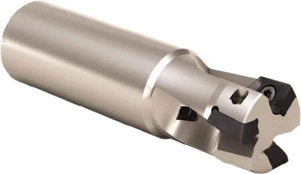 Seco - 25mm Cut Diam, 9mm Max Depth of Cut, 25mm Shank Diam, 101mm OAL, Indexable Square Shoulder End Mill - XOMX 10T3 Inserts, Weldon Shank, 90° Lead Angle, Through Coolant, Series Turbo 10 - Strong Tooling