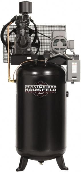 Campbell Hausfeld - 7.5 hp, 80 Gal Stationary Electric Vertical Air Compressor - Single Phase, 175 Max psi, 24.3 CFM, 230 Volt - Strong Tooling