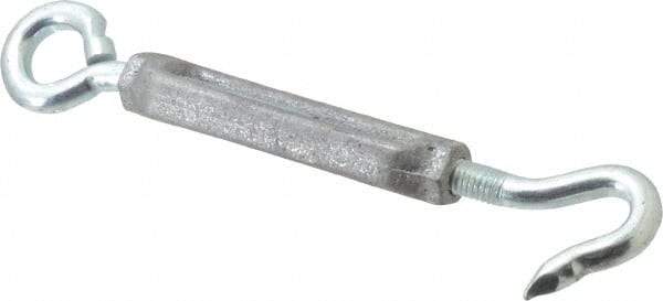 Made in USA - 144 (Eye) & 174 (Hook) Lb Load Limit, 3/8" Thread Diam, 2-7/8" Take Up, Aluminum Hook & Eye Turnbuckle - 3-7/8" Body Length, 1/4" Neck Length, 7-1/2" Closed Length - Strong Tooling