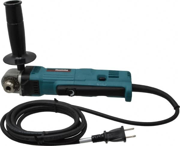 Makita - 3/8" Keyed Chuck, 2,400 RPM, Angled Handle Electric Drill - 4 Amps, 115 Volts, Reversible, Includes Chuck Key, Drill Chuck, Key Holder, Side Handle - Strong Tooling