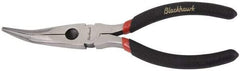 Blackhawk by Proto - 6-1/4" OAL, 2-7/32" Jaw Length x 29/32" Jaw Width, Long Nose Side Cutting Needle Nose Pliers - Round Jaw, Curved Head, Plastic Handles - Strong Tooling