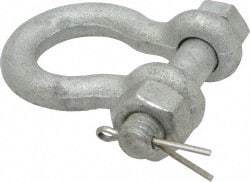 Made in USA - 3/8" Nominal Chain Size, 1 Ton Carbon Steel Bolt Anchor Shackle - 3/8" Diam, 7/16" Pin Diam, 1-7/16" High Inside Jaw, 1-1/8" Inside Width, 1-1/4" Max Body Thickness - Strong Tooling