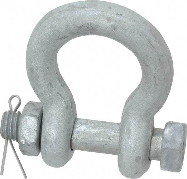 Made in USA - 7/16" Nominal Chain Size, 1.5 Ton Carbon Steel Bolt Anchor Shackle - 7/16" Diam, 1/2" Pin Diam, 1-11/16" High Inside Jaw, 1-1/4" Inside Width, 1-1/4" Max Body Thickness - Strong Tooling