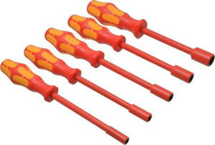 Wera - 5 Piece 7/32 to 1/2" Insulated Nutdriver Set - Solid Shaft, Ergonomic Handle - Strong Tooling