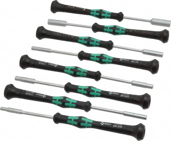 Wera - 8 Piece 3/32 to 1/4" Electronic Nutdriver Set - Solid Shaft, Ergonomic Handle - Strong Tooling