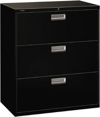 Hon - 36" Wide x 40-7/8" High x 19-1/4" Deep, 3 Drawer Lateral File with Lock - Steel, Black - Strong Tooling