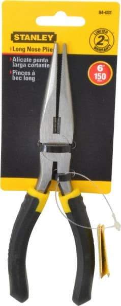 Stanley - 7" OAL, Cutting Pliers - 2-15/64" Jaw Length x 13/16" Jaw Width, Long Nose Head, Molded Plastic Handle - Strong Tooling