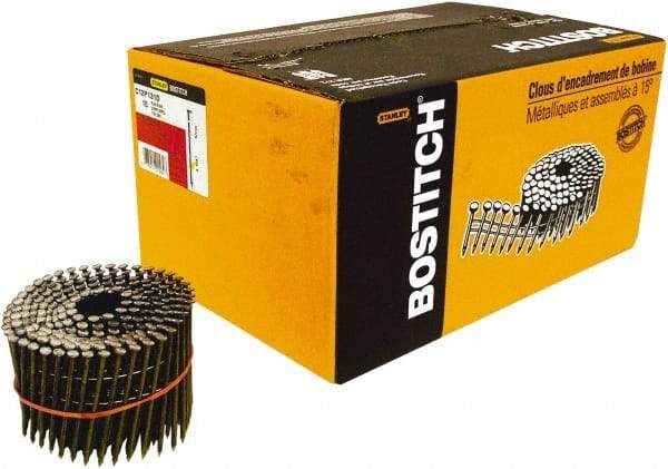 Stanley Bostitch - 11 Gauge 0.131" Shank Diam 3-1/4" Long Framing Nails for Power Nailers - Steel, Yellow Zinc Finish, Smooth Shank, Coil Wire Collation, Round Head, Diamond Point - Strong Tooling