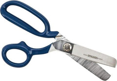 Heritage Cutlery - 3-1/4" LOC, 9-3/4" OAL Carbon Steel Standard Shears - Right Hand, 1 Blade Serrated, Plastic Coated Bent Handle, For General Purpose Use - Strong Tooling