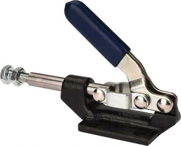 Gibraltar - 600 Lb Load Capacity, Flanged Base, Carbon Steel, Standard Straight Line Action Clamp - 0.22" Mounting Hole Diam, 0.43" Plunger Diam, Straight Handle - Strong Tooling