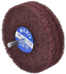 Merit Abrasives - 4" Diam, Medium Mounted Scrubber Buffing Wheel - 3 Ply, Medium Grade, 1/4" Shank Diam, 6,000 RPM - Strong Tooling