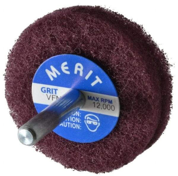 Merit Abrasives - 2" Diam, Medium Mounted Scrubber Buffing Wheel - 2 Ply, Very Fine Grade, 1/4" Shank Diam, 12,000 RPM - Strong Tooling