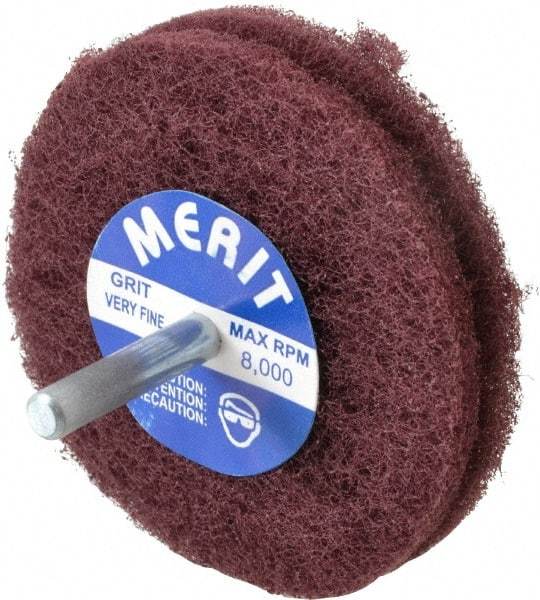 Merit Abrasives - 3" Diam, Medium Mounted Scrubber Buffing Wheel - 2 Ply, Very Fine Grade, 1/4" Shank Diam, 8,000 RPM - Strong Tooling