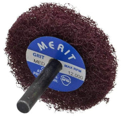 Merit Abrasives - 2" Diam, Medium Mounted Scrubber Buffing Wheel - 1 Ply, Medium Grade, 1/4" Shank Diam, 12,000 RPM - Strong Tooling