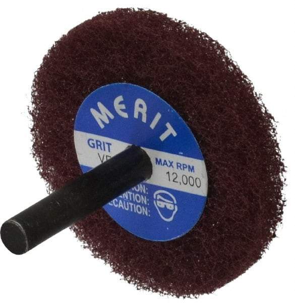 Merit Abrasives - 2" Diam, Medium Mounted Scrubber Buffing Wheel - 1 Ply, Very Fine Grade, 1/4" Shank Diam, 12,000 RPM - Strong Tooling