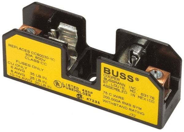 Cooper Bussmann - 1 Pole, 10 to 14 AWG, 600 VAC/VDC, 15 Amp, DIN Rail Mount Fuse Block - 3 Inch Long x 0.86 Inch Wide x 1.22 Inch High Block - Strong Tooling