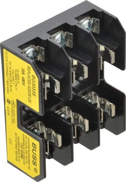 Cooper Bussmann - 3 Pole, 10 to 14 AWG, 480 VAC/VDC, 30 Amp, DIN Rail Mount Fuse Block - 3 Inch Long x 2.38 Inch Wide x 1.22 Inch High Block - Strong Tooling