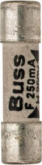 Cooper Bussmann - 250 VAC, 32 VDC, 0.25 Amp, Fast-Acting Miniature Ceramic Fuse - 20mm OAL, 5mm Diam - Strong Tooling