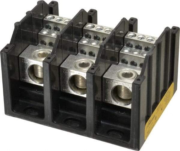 Cooper Bussmann - 3 Poles, 310 Amp, 350 kcmil-6 AWG (Cu/Al) Primary, 4-12 AWG (Al), 4-14 AWG (Cu) Secondary, Thermoplastic Power Distribution Block - 600 VAC/VDC, 1 Primary Connection, 5.2 Inch Long x 3.32 Inch Deep x 4 Inch High - Strong Tooling