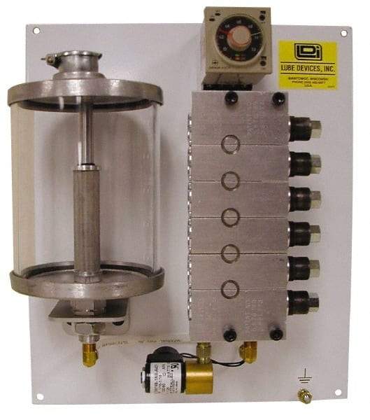 LDI Industries - 0.16 cc Output per Cycle, 8 Outlet Panel-Mounted Central Lubrication System Air-Operated Pump - Oil, 1/8-27 Outlet Thread, NPTF - Strong Tooling