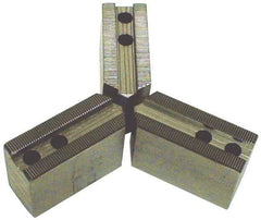 H & R Manufacturing - 5" Chuck Capacity, 1.5mm x 60° Serrated Attachment, Square Soft Lathe Chuck Jaw - 3 Jaws, Steel, 1.69" Btw Mount Hole Ctrs, 7-1/2" Long x 2-1/2" Wide x 5" High, 1" Groove, 20mm Fastener - Strong Tooling