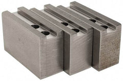 H & R Manufacturing - 1.5mm x 60° Serrated Attachment, Square Soft Lathe Chuck Jaw - 3 Jaws, Steel, 0.984" Btw Mount Hole Ctrs, 4" Long x 1-1/2" Wide x 2-1/2" High, 0.63" Groove, 12mm Fastener - Strong Tooling