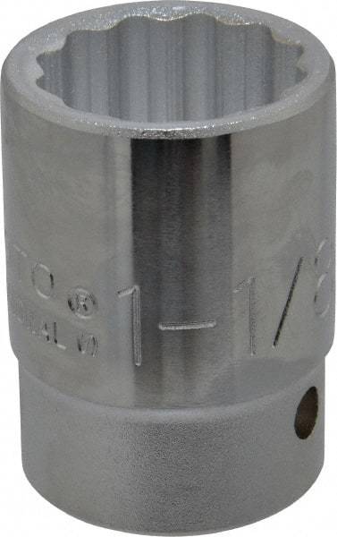 Proto - 1-1/8", 3/4" Drive, Standard Hand Socket - 12 Points, 2-7/32" OAL, Chrome Finish - Strong Tooling