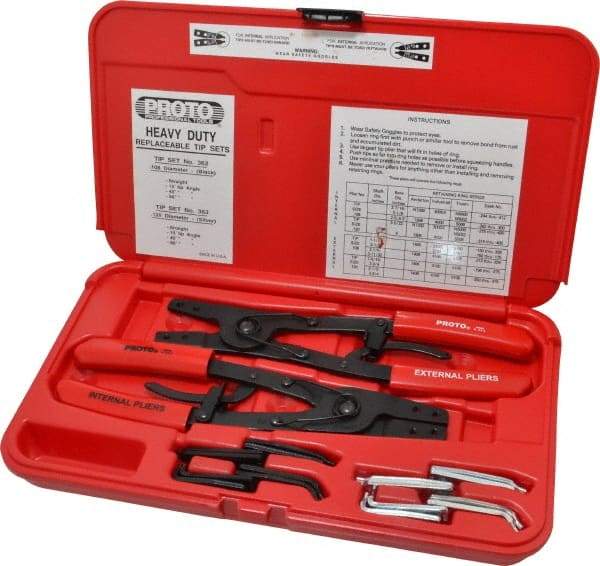 Proto - 18 Piece, Retaining Ring Pliers Set - 9-1/2" OAL - Strong Tooling