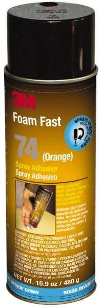 3M - 24 oz Aerosol Orange Spray Adhesive - High Tack, 170°F Heat Resistance, 40 Sq Ft Coverage, Medium Strength Bond, 15 min Max Bonding Time, Flammable, Series 74 - Strong Tooling