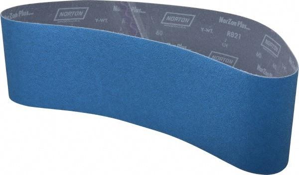 Norton - 6" Wide x 48" OAL, 60 Grit, Zirconia Alumina Abrasive Belt - Zirconia Alumina, Medium, Coated, Y Weighted Cloth Backing, Dry, Series R821 - Strong Tooling