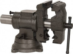 Palmgren - 5-1/8" Jaw Width x 4, 4-1/2" (V-Jaw) Jaw Opening Capacity, 3-1/2" Throat Depth, Bench & Pipe Combination Vise - 1/4 to 3-1/2" Pipe Capacity, Swivel Base, Bolt Down Attachment, Cast Iron (Body), Steel (Jaw Plate) - Strong Tooling