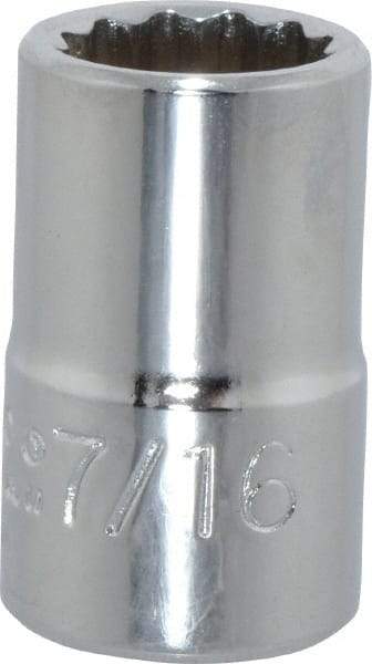 Proto - 7/16", 3/8" Drive, Standard Hand Socket - 12 Points, 1-3/32" OAL, Chrome Finish - Strong Tooling