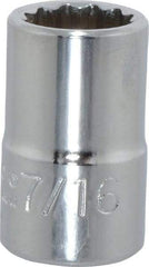 Proto - 7/16", 3/8" Drive, Standard Hand Socket - 12 Points, 1-3/32" OAL, Chrome Finish - Strong Tooling