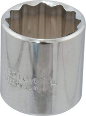 Proto - 1", 3/8" Drive, Standard Hand Socket - 12 Points, 1-3/8" OAL, Chrome Finish - Strong Tooling